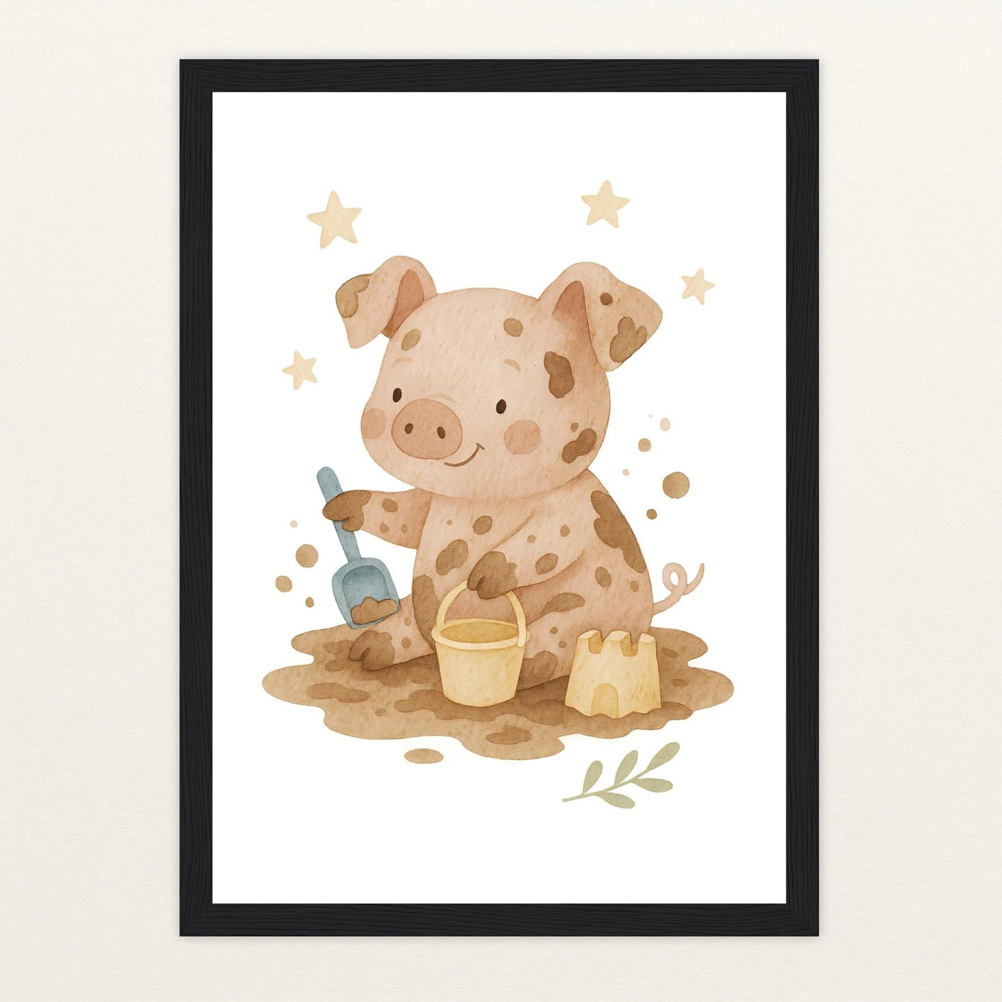 Susi das Schwein - Motiv: "Sandkasten" Poster mit Holzrahmen von tinylearner