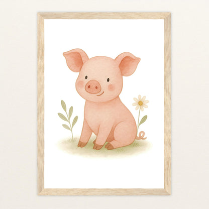 Susi das Schwein Poster mit Holzrahmen von tinylearner