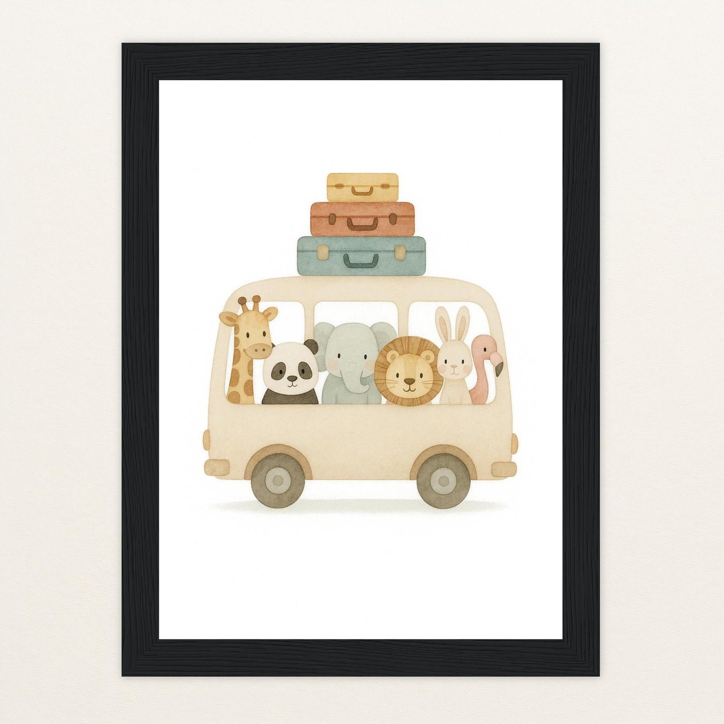 Tierfreunde - Motiv: "Reisebus" Poster mit Holzrahmen von tinylearner