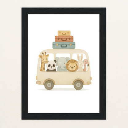Tierfreunde - Motiv: "Reisebus" Poster mit Holzrahmen von tinylearner