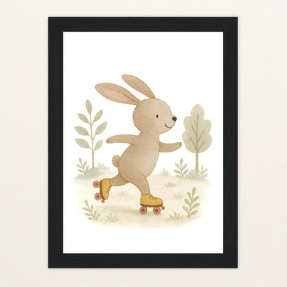 Holly der Hase - Motiv: "Rollschuhe" Poster mit Holzrahmen von tinylearner