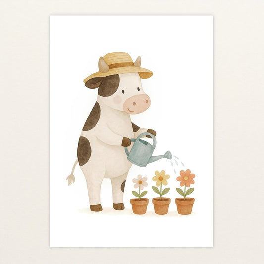 Klara die Kuh - Motiv: "Blumengießen" Poster von tinylearner