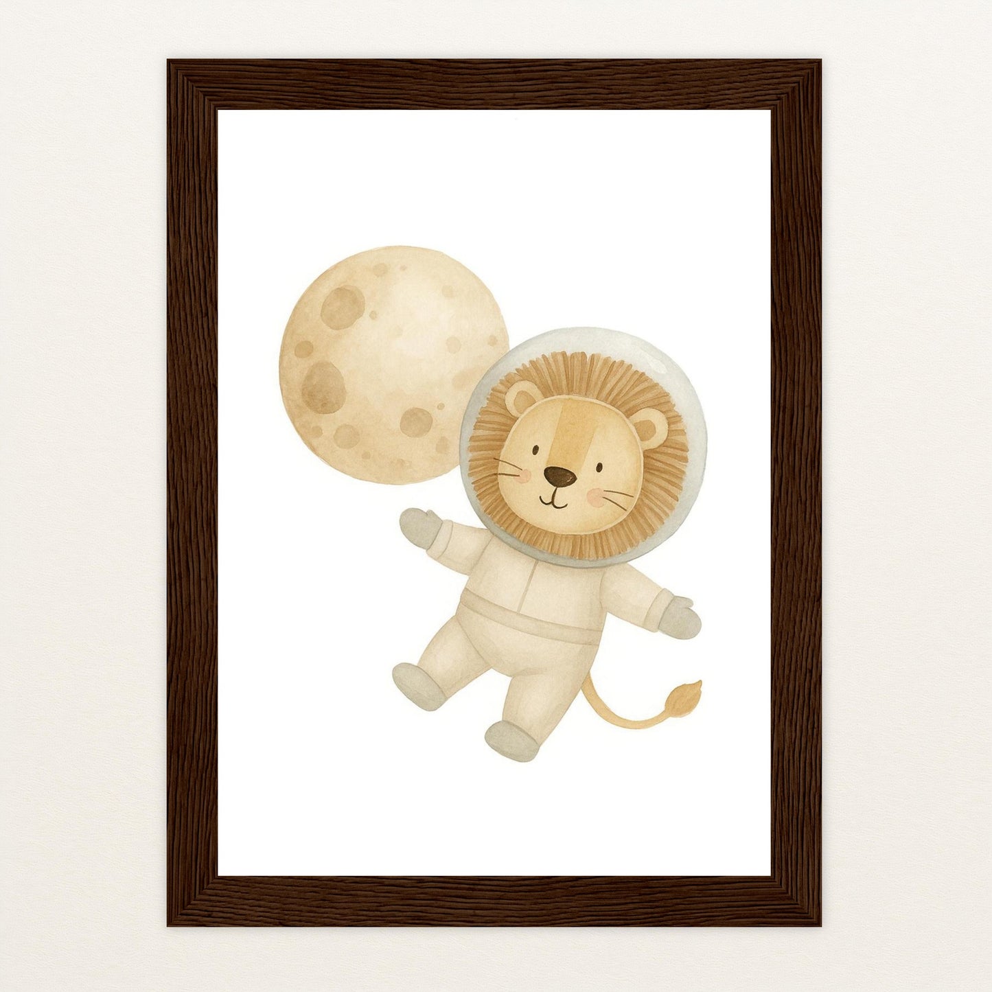Leo der Löwe - Motiv: "Astronaut" Poster mit Holzrahmen von tinylearner