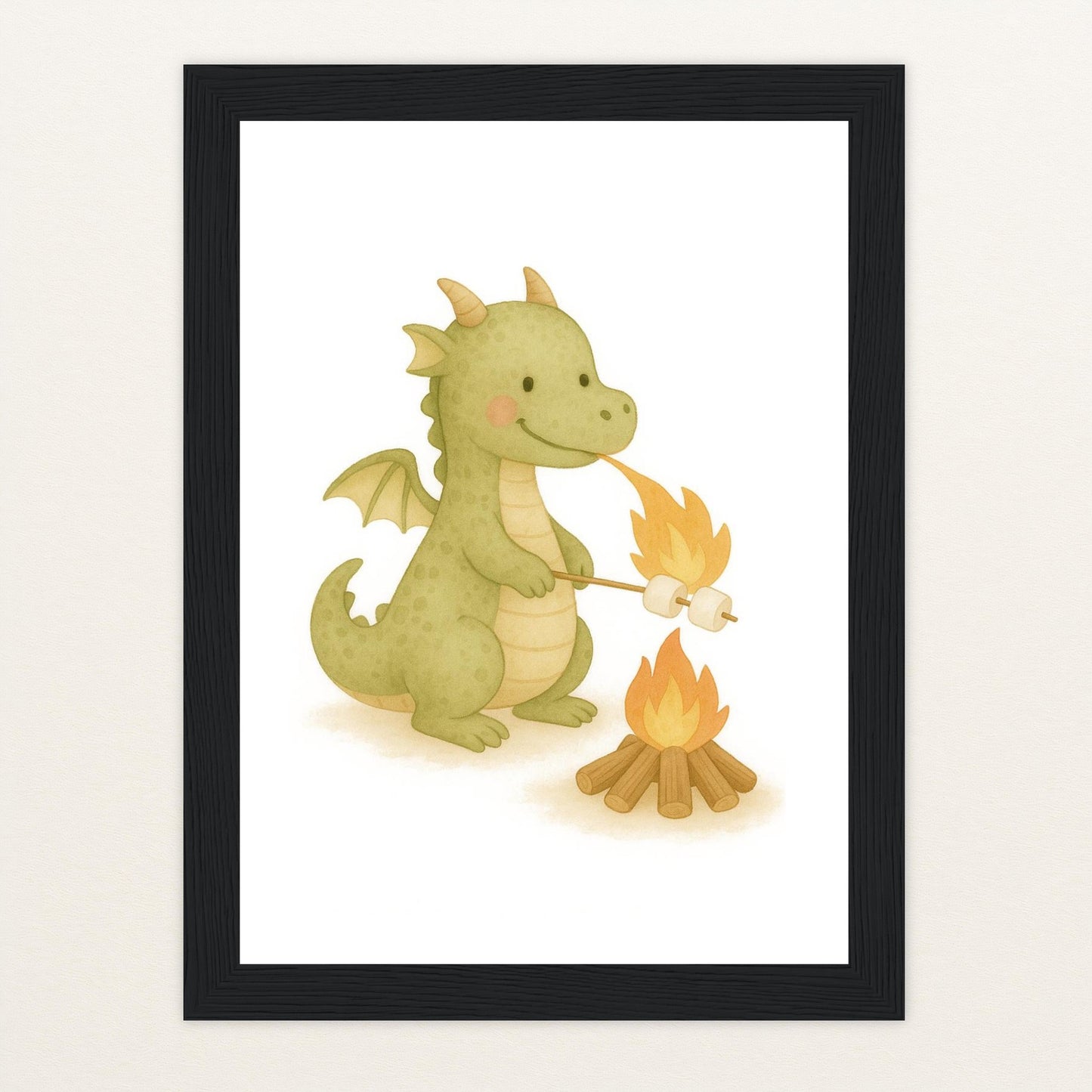 Drax der Drache - Motiv: "Marshmallows" Poster mit Holzrahmen von tinylearner