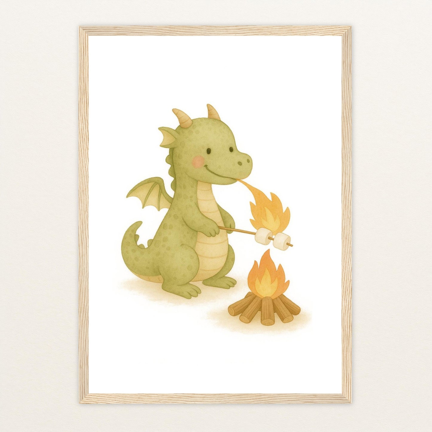 Drax der Drache - Motiv: "Marshmallows" Poster mit Holzrahmen von tinylearner