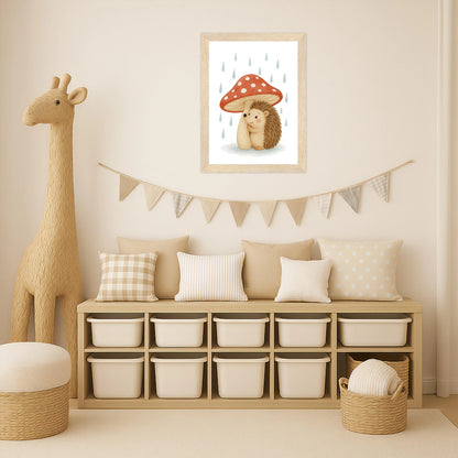 Iggi der Igel - Motiv: "Regen" Poster mit Holzrahmen von tinylearner