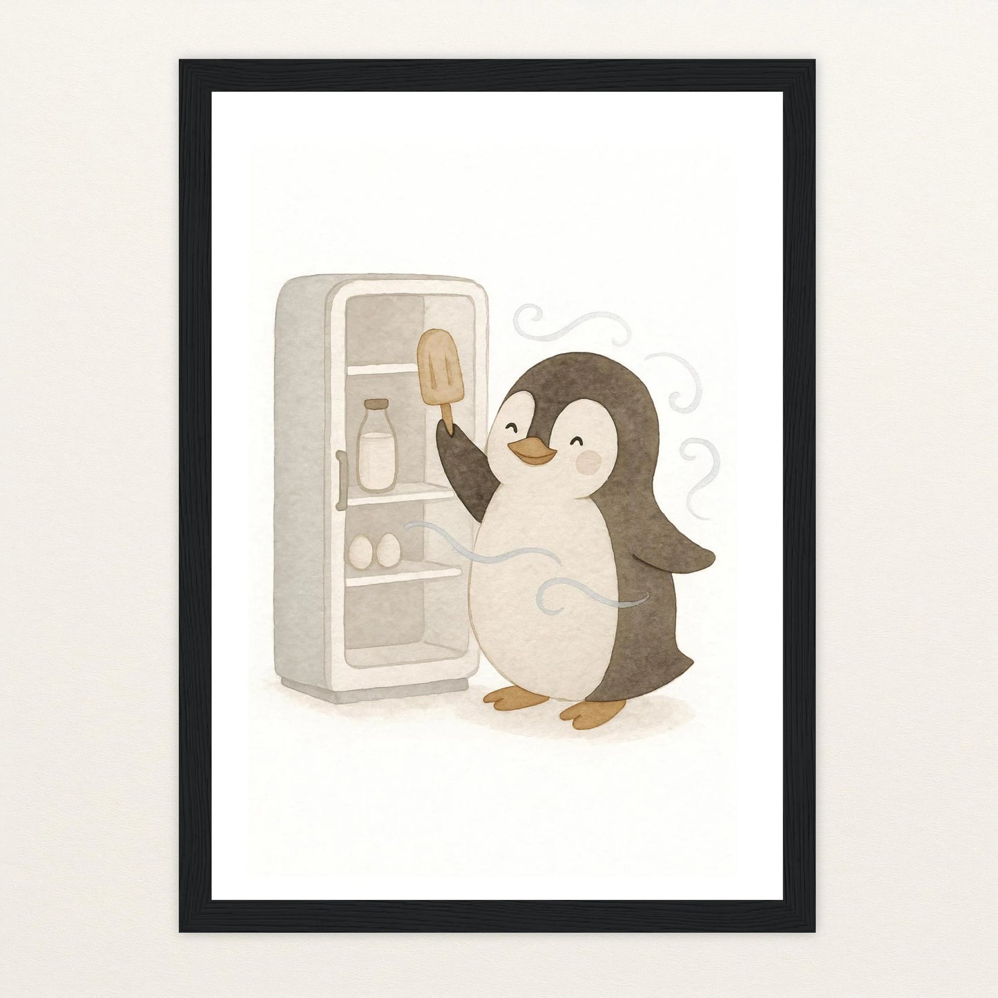 Pia der Pinguin - Motiv: "Eis" Poster mit Holzrahmen von tinylearner