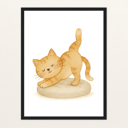 Kira die Katze - Motiv: "Yoga" Poster mit Holzrahmen von tinylearner