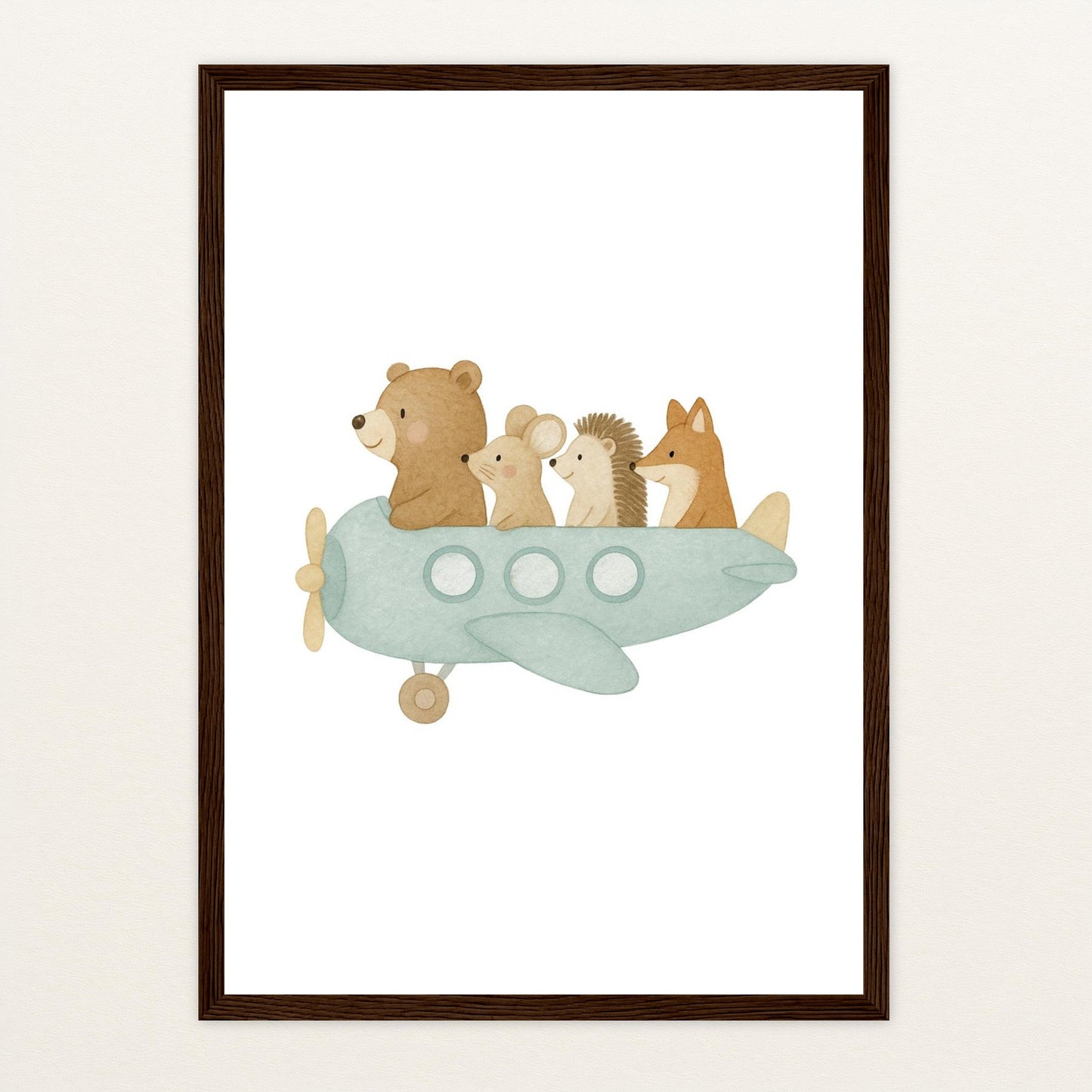 Tierfreunde - Motiv: "Flugzeug" Poster mit Holzrahmen von tinylearner