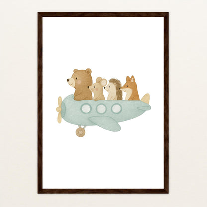 Tierfreunde - Motiv: "Flugzeug" Poster mit Holzrahmen von tinylearner