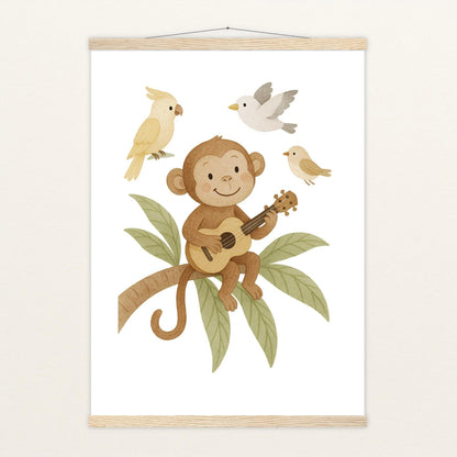 Aki der Affe - Motiv: "Ukulele" Poster mit Leisten von tinylearner