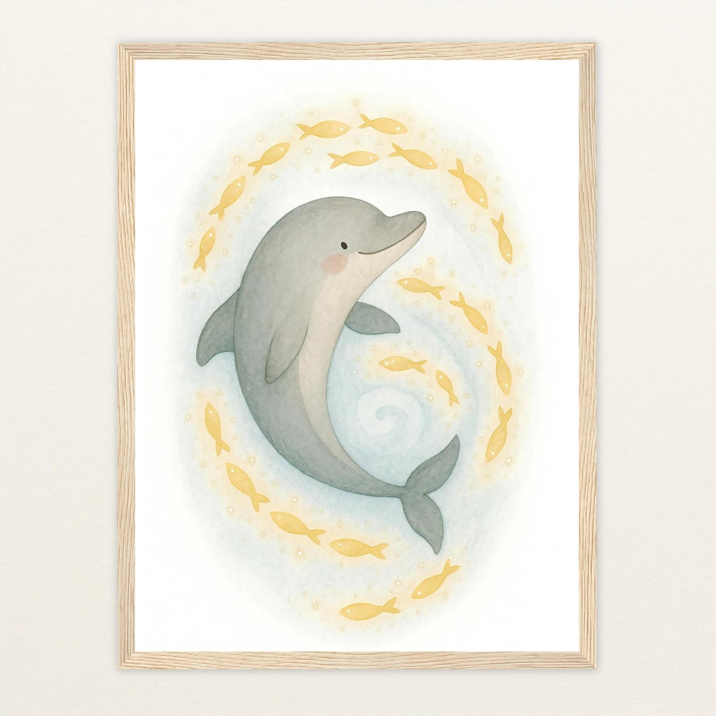 Dora der Delfin - Motiv: "Leuchtfische" Poster mit Holzrahmen von tinylearner