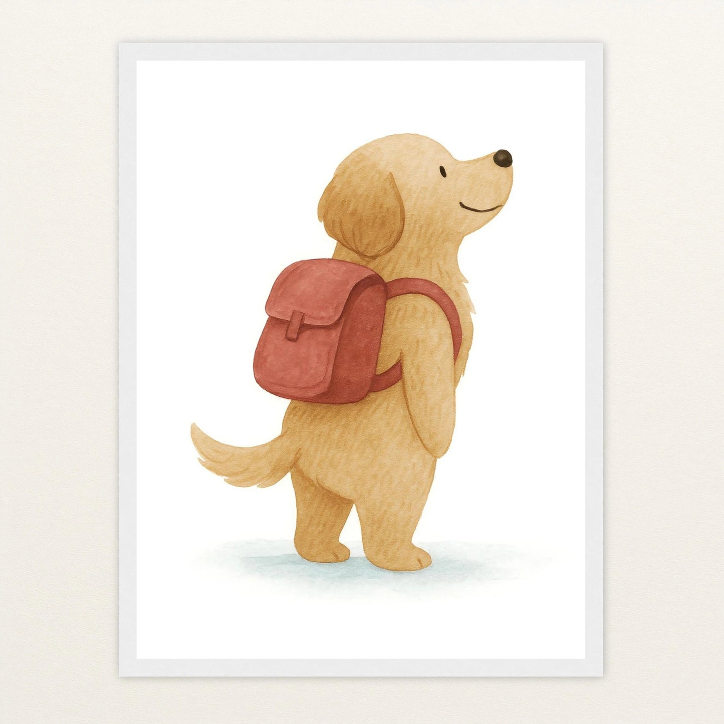 Hugo der Hund - Motiv: "Rucksack" Poster mit Holzrahmen von tinylearner