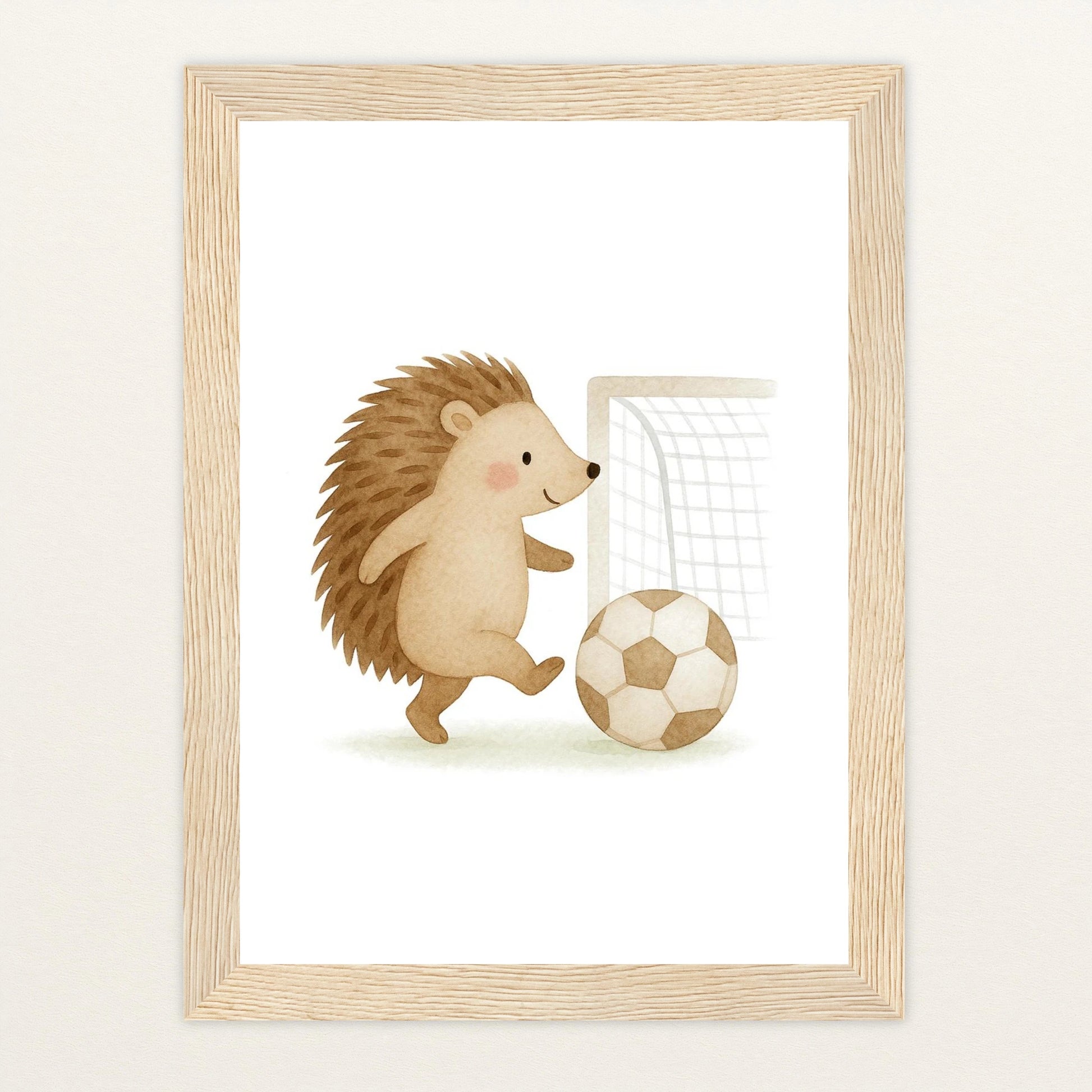 Iggi der Igel - Motiv: "Fußball" Poster mit Holzrahmen von tinylearner