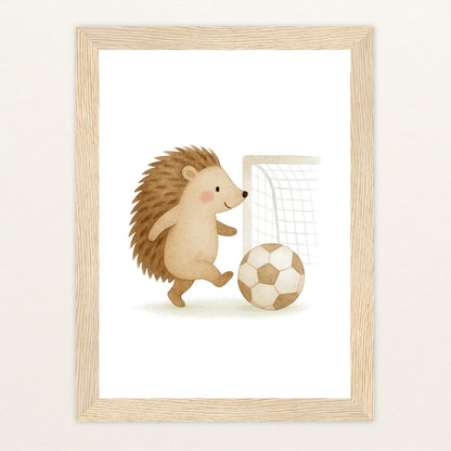 Iggi der Igel - Motiv: "Fußball" Poster mit Holzrahmen von tinylearner