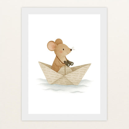 Mimi die Maus - Motiv: "Papierschiff" Poster mit Holzrahmen von tinylearner