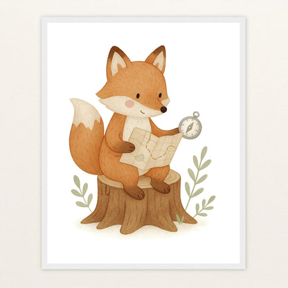 Finnegan der Fuchs - Motiv: "Abenteuerlust" Poster mit Holzrahmen von tinylearner