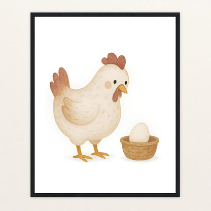 Hanni das Huhn - Motiv: "Ei" Poster mit Holzrahmen von tinylearner