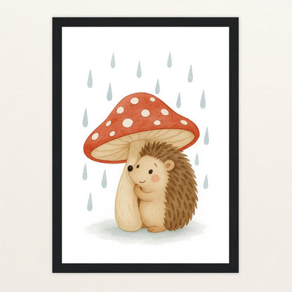 Iggi der Igel - Motiv: "Regen" Poster mit Holzrahmen von tinylearner