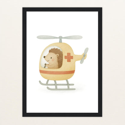 Iggi der Igel - Motiv: "Rettungshubschrauber" Poster mit Holzrahmen von tinylearner