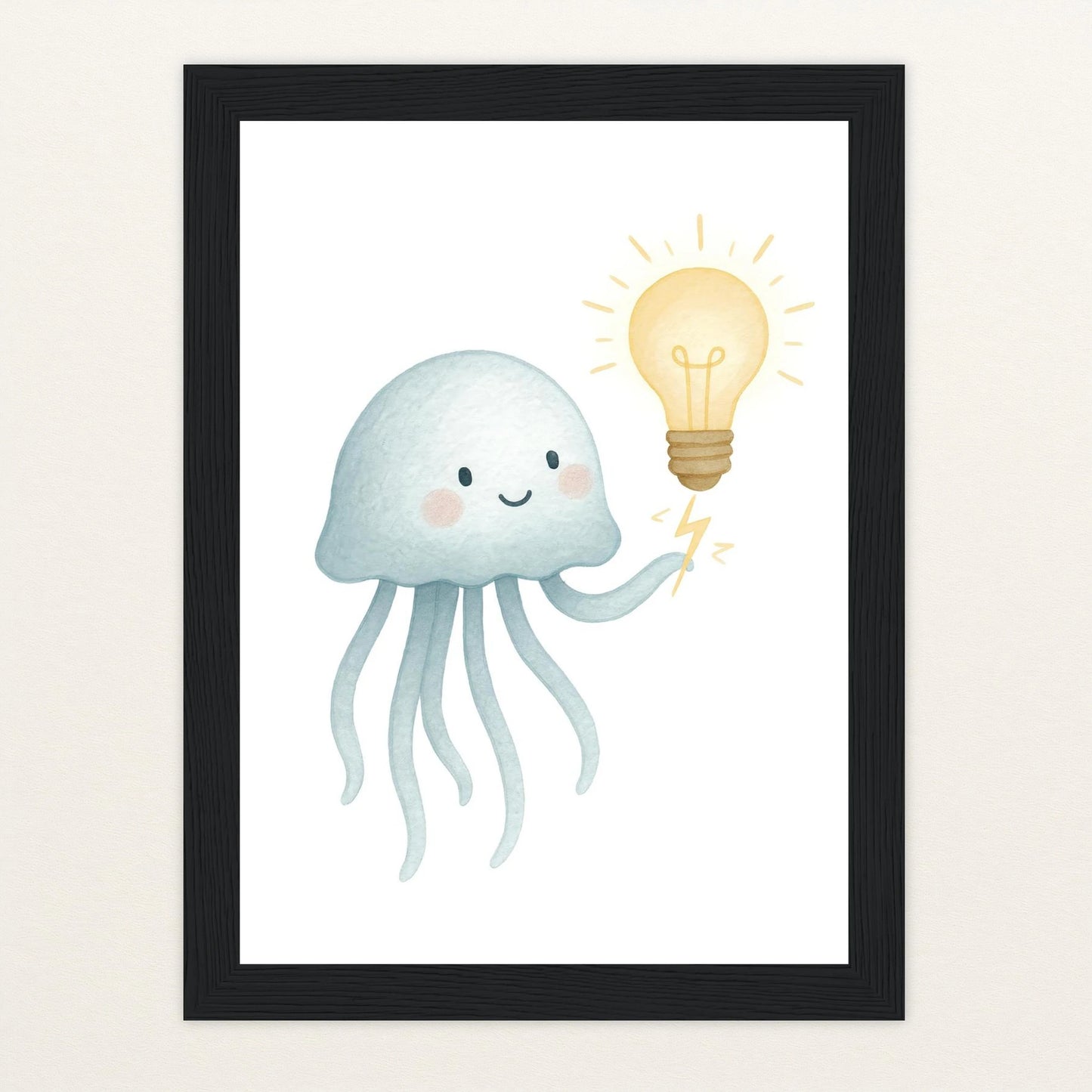 Quinn die Qualle - Motiv: "Glühbirne" Poster mit Holzrahmen von tinylearner