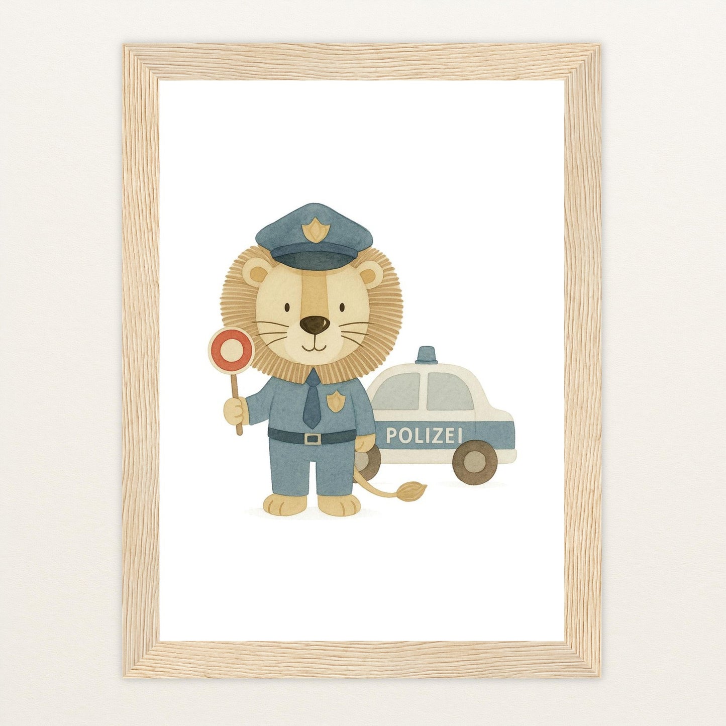 Leo der Löwe - Motiv: "Polizei" Poster mit Holzrahmen von tinylearner