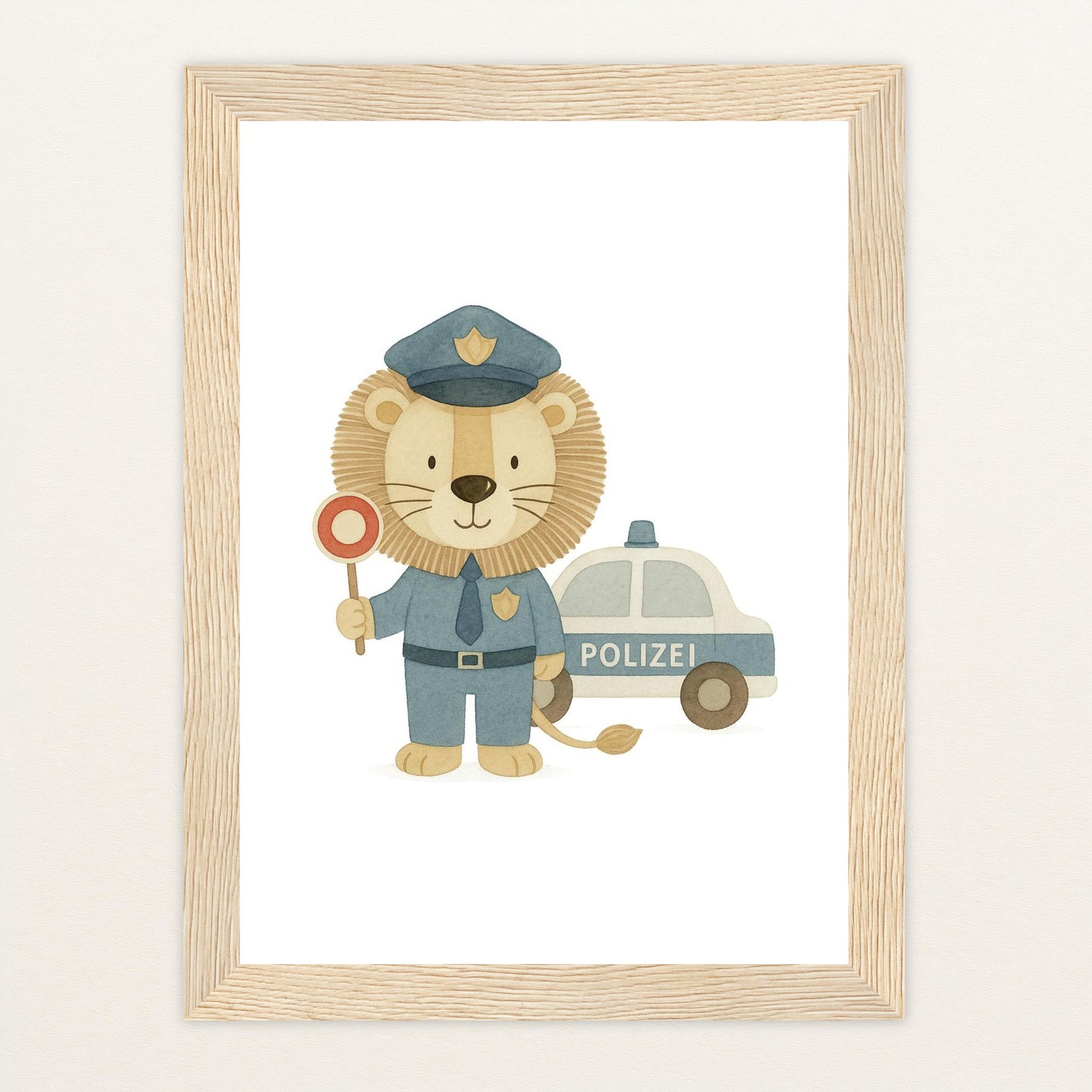 Leo der Löwe - Motiv: "Polizei" Poster mit Holzrahmen von tinylearner