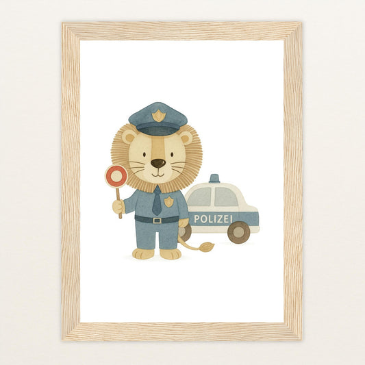 Leo der Löwe - Motiv: "Polizei" Poster mit Holzrahmen von tinylearner