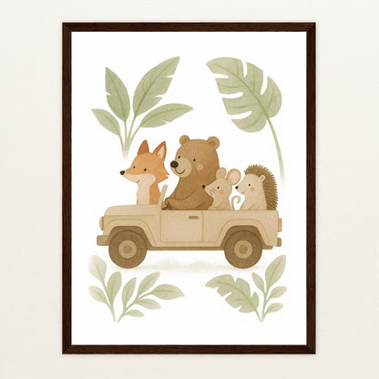 Tierfreunde - Motiv: "Safari" Poster mit Holzrahmen von tinylearner