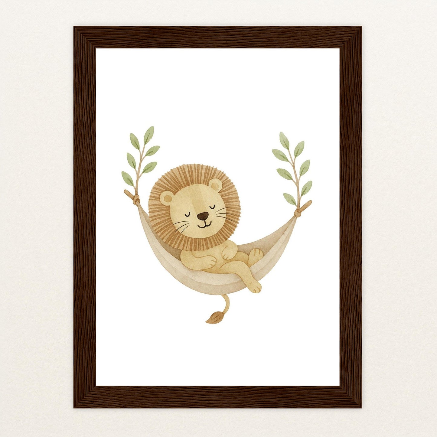 Leo der Löwe - Motiv: "Hängematte" Poster mit Holzrahmen von tinylearner