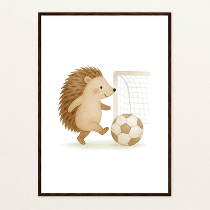 Iggi der Igel - Motiv: "Fußball" Poster mit Holzrahmen von tinylearner