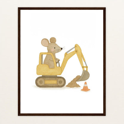 Mimi die Maus - Motiv: "Bagger" Poster mit Holzrahmen von tinylearner
