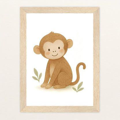 Aki der Affe Poster mit Holzrahmen von tinylearner