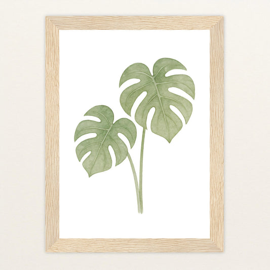 Monstera-Blätter Poster mit Holzrahmen von tinylearner