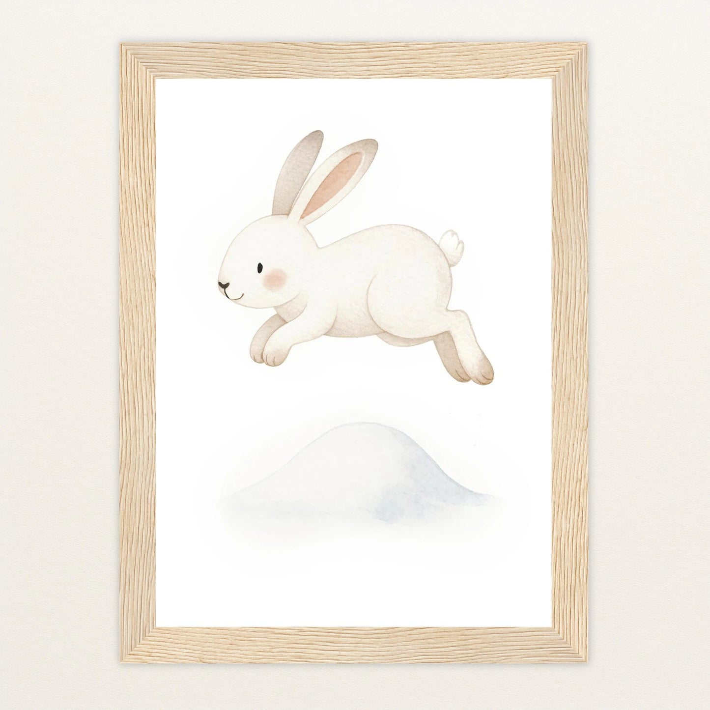 Sina der Schneehase - Motiv: "Schneehügel" Poster mit Holzrahmen von tinylearner