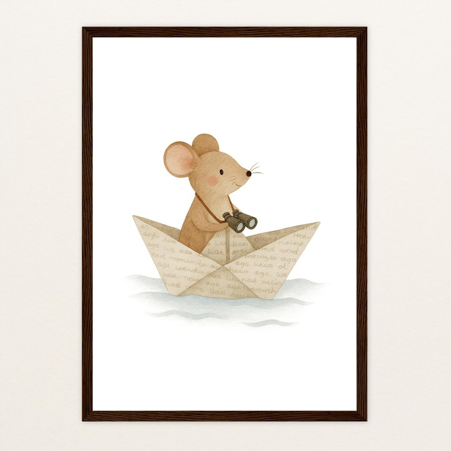 Mimi die Maus - Motiv: "Papierschiff" Poster mit Holzrahmen von tinylearner