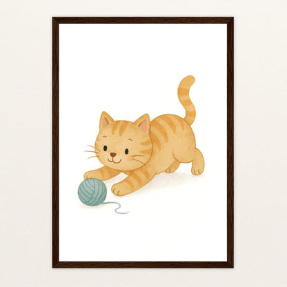 Kira die Katze - Motiv: "Wolle" Poster mit Holzrahmen von tinylearner