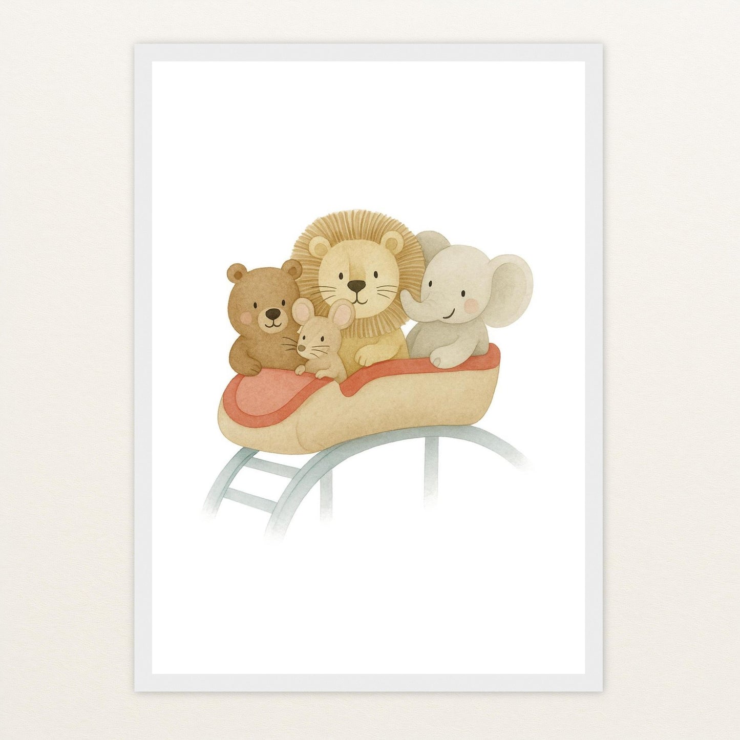 Tierfreunde - Motiv: "Achterbahn" Poster mit Holzrahmen von tinylearner