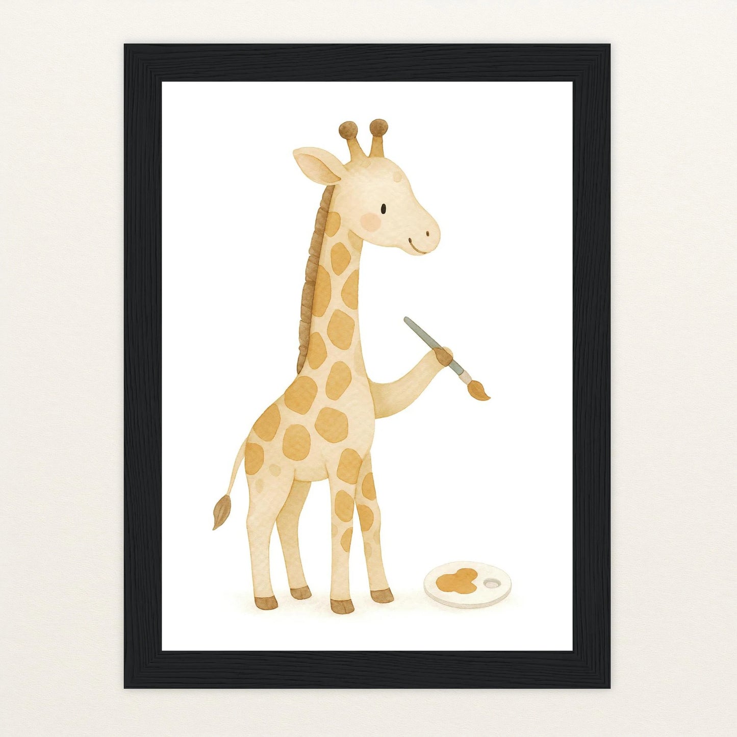 Greta die Giraffe - Motiv: "Malen" Poster mit Holzrahmen von tinylearner
