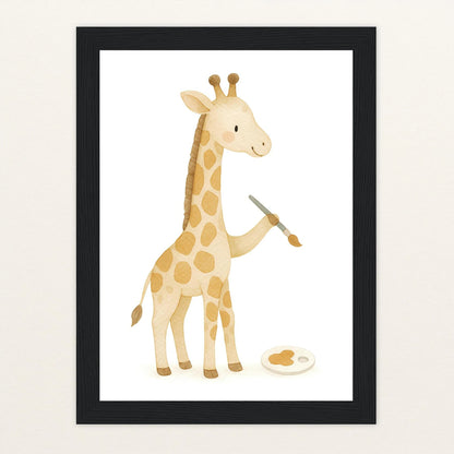 Greta die Giraffe - Motiv: "Malen" Poster mit Holzrahmen von tinylearner