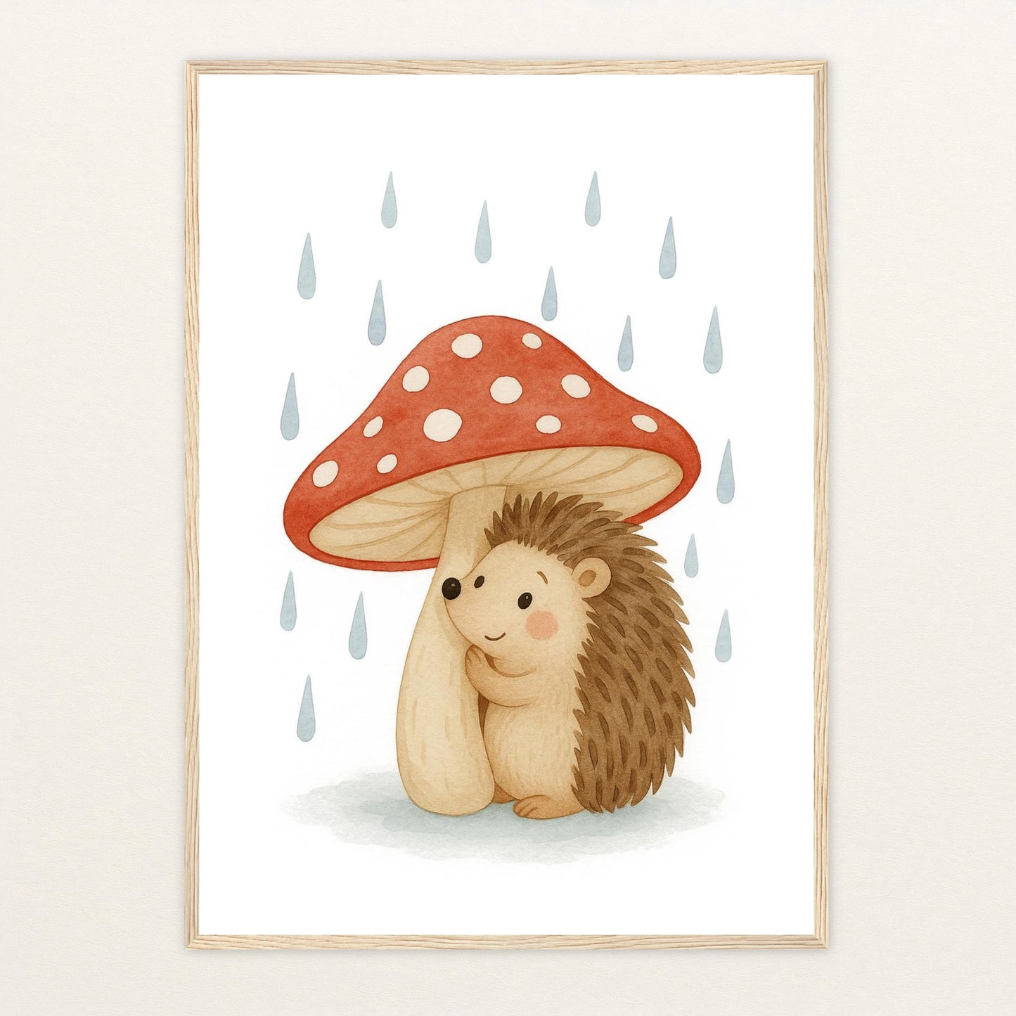 Iggi der Igel - Motiv: "Regen" Poster mit Holzrahmen von tinylearner