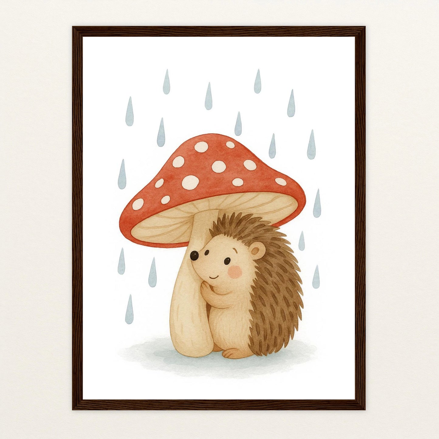 Iggi der Igel - Motiv: "Regen" Poster mit Holzrahmen von tinylearner