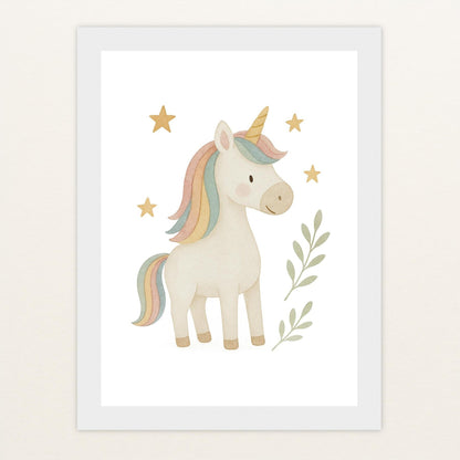 Luni das Einhorn Poster mit Holzrahmen von tinylearner