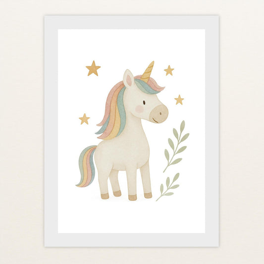 Luni das Einhorn Poster mit Holzrahmen von tinylearner