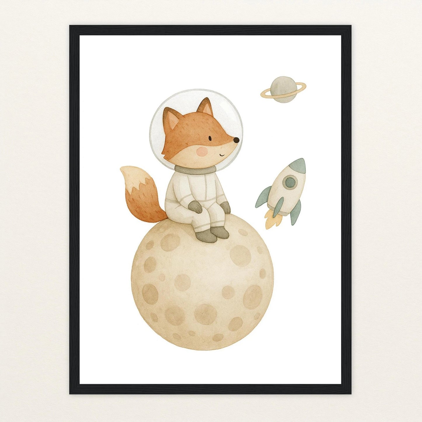Finnegan der Fuchs - Motiv: "Astronaut" Poster mit Holzrahmen von tinylearner