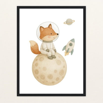 Finnegan der Fuchs - Motiv: "Astronaut" Poster mit Holzrahmen von tinylearner