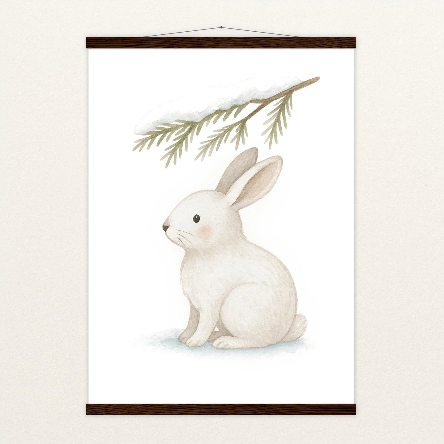 Sina der Schneehase - Motiv: "Nadelzweig" Poster mit Leisten von tinylearner