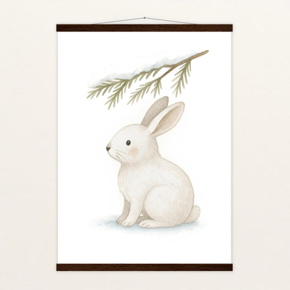 Sina der Schneehase - Motiv: "Nadelzweig" Poster mit Leisten von tinylearner