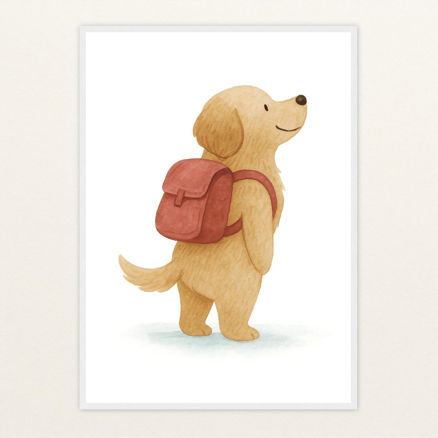 Hugo der Hund - Motiv: "Rucksack" Poster mit Holzrahmen von tinylearner