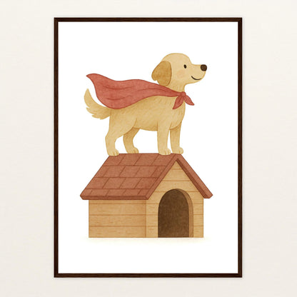 Hugo der Hund - Motiv: "Superheld" Poster mit Holzrahmen von tinylearner